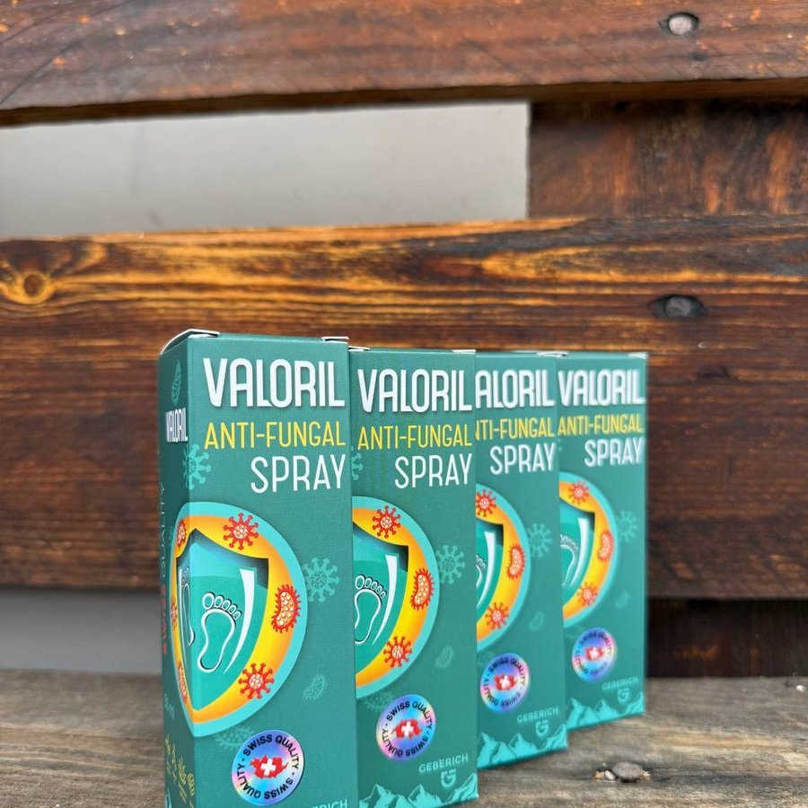 Valoril — Pumpflasche und Faltschachtel mit Fuß-Motiv